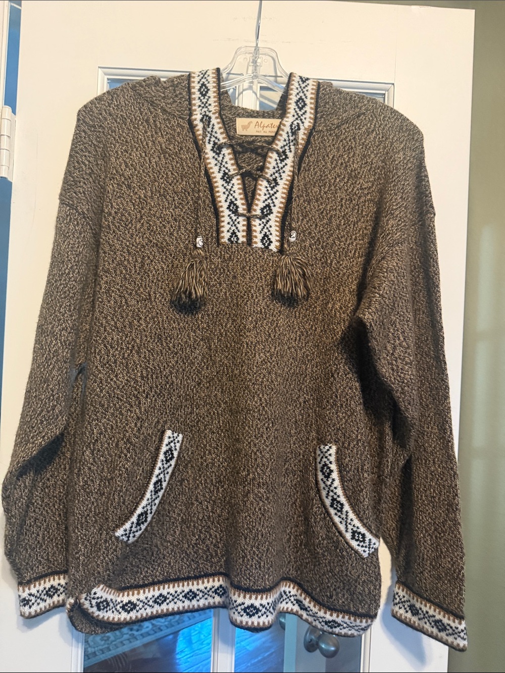 Cozy Brown Textured Knit Pullover Sweater with Tassel Hoodie